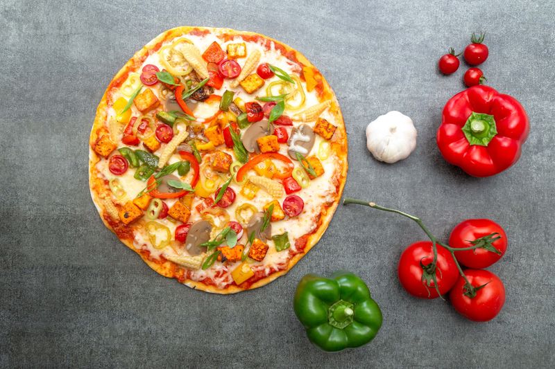 Roasted Veggie punch pizza with seasonal vegetables